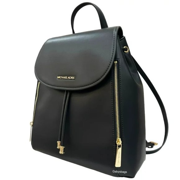 New Michael Kors Phoebe Medium Flap Drawstring Backpack Black - Picture 2 of 6